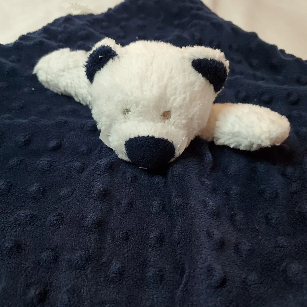 Blankets And beyond Navy Blue White bear‎ lovey minky dot Security Blanket